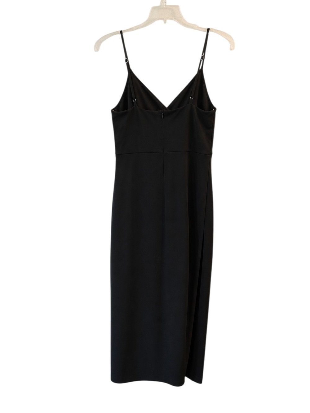 Lulu's Black Spaghetti-Strap Ruched Midi Cocktail Dress with Side Slit LBD - Picture 4 of 6